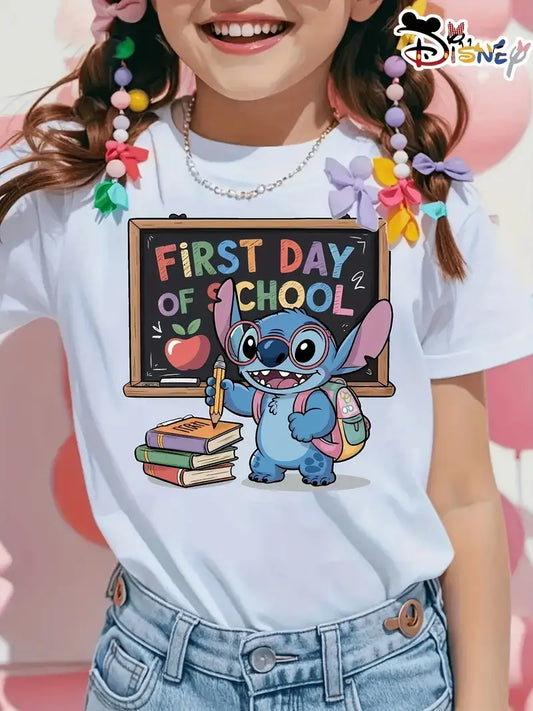 Disney Authorized T-shirt, Stitch'S First Day of School, Lilo Stitch'S First Day of School, Disney, Round Neck Girl